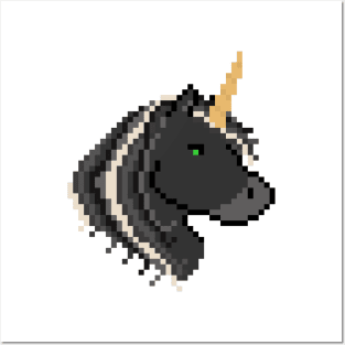 Pixel Black Unicorn Posters and Art